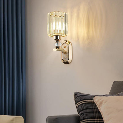 Luxury Cylinder Metal Crystal 1-Light Wall Sconce Lamp