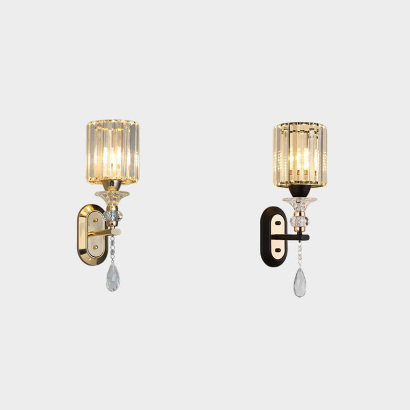 Luxury Cylinder Metal Crystal 1-Light Wall Sconce Lamp