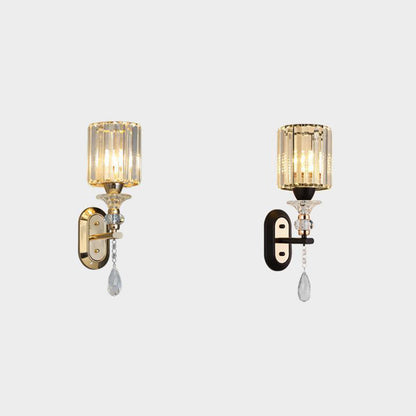 Luxury Cylinder Metal Crystal 1-Light Wall Sconce Lamp