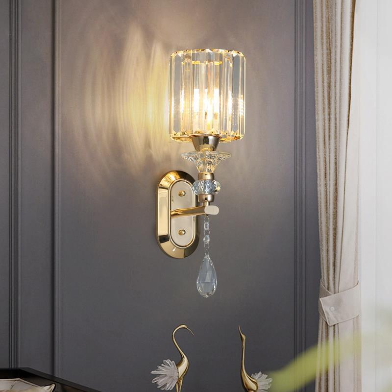 Luxury Cylinder Metal Crystal 1-Light Wall Sconce Lamp