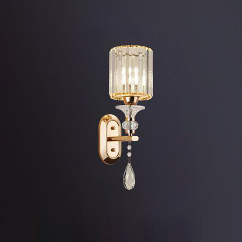 Luxury Cylinder Metal Crystal 1-Light Wall Sconce Lamp