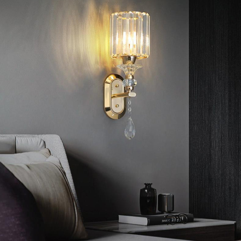Luxury Cylinder Metal Crystal 1-Light Wall Sconce Lamp