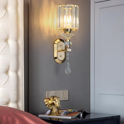 Luxury Cylinder Metal Crystal 1-Light Wall Sconce Lamp