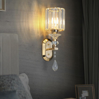 Luxury Cylinder Metal Crystal 1-Light Wall Sconce Lamp