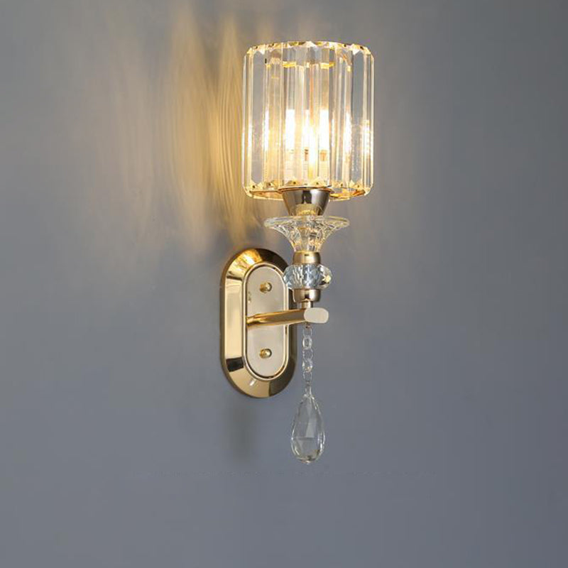 Luxury Cylinder Metal Crystal 1-Light Wall Sconce Lamp