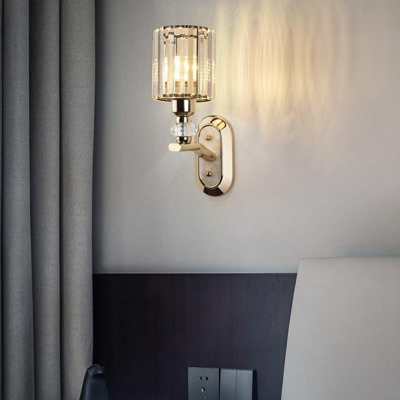 Luxury Cylinder Metal Crystal 1-Light Wall Sconce Lamp