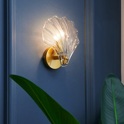 Modern Eclectic Shell Iron Glass 1-Light Wall Sconce Lamp