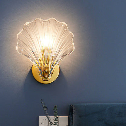 Modern Eclectic Shell Iron Glass 1-Light Wall Sconce Lamp