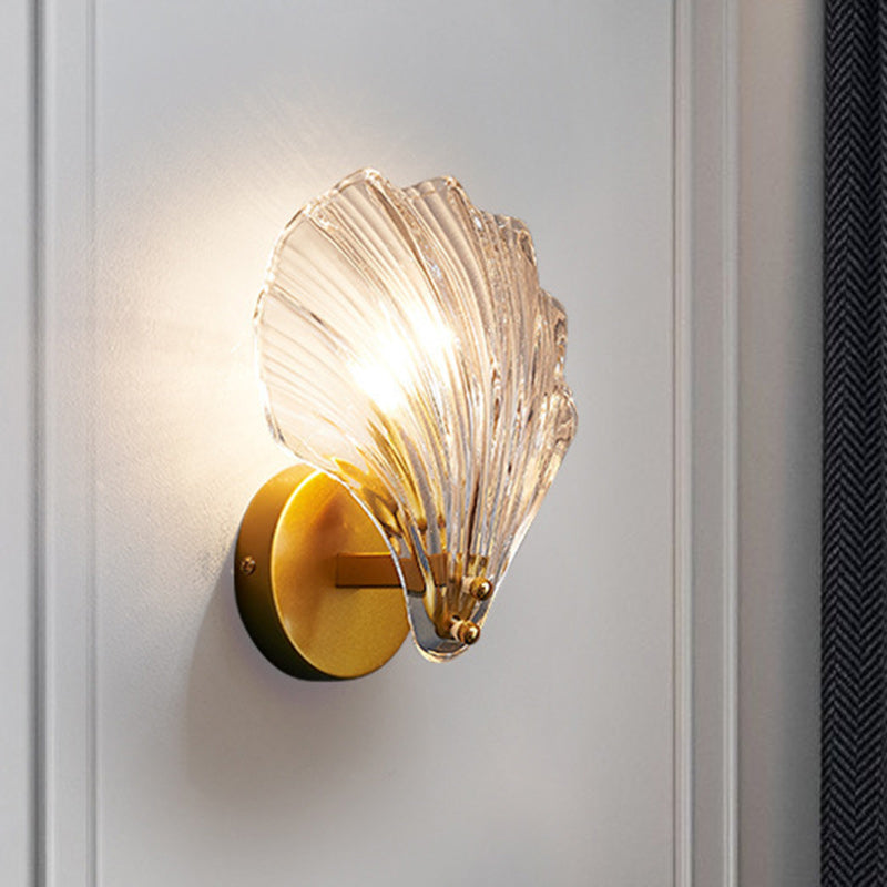 Modern Eclectic Shell Iron Glass 1-Light Wall Sconce Lamp