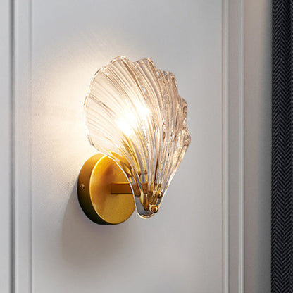 Modern Eclectic Shell Iron Glass 1-Light Wall Sconce Lamp