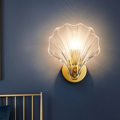 Modern Eclectic Shell Iron Glass 1-Light Wall Sconce Lamp