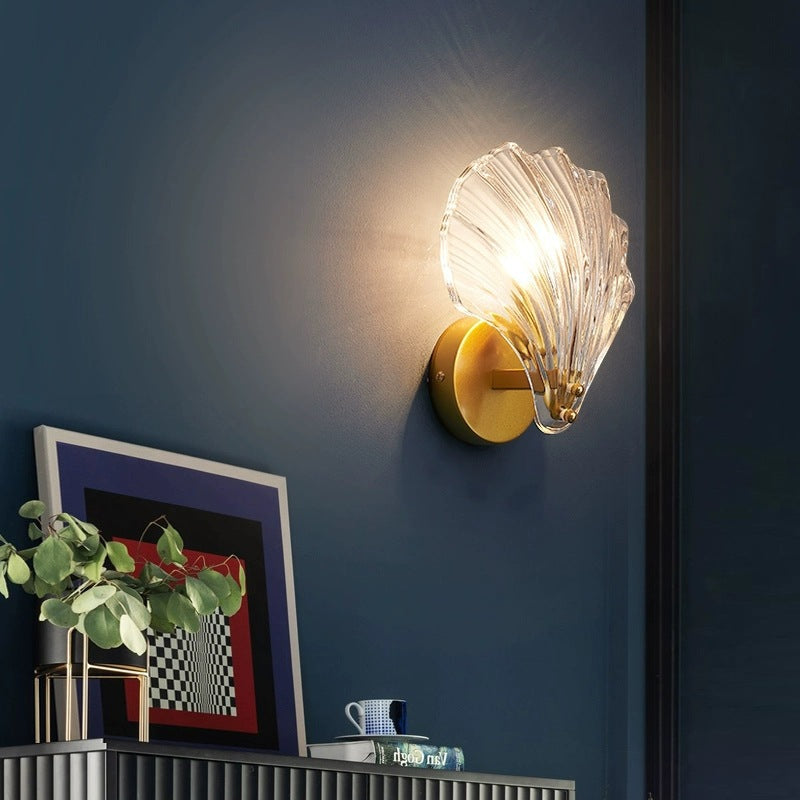Modern Eclectic Shell Iron Glass 1-Light Wall Sconce Lamp