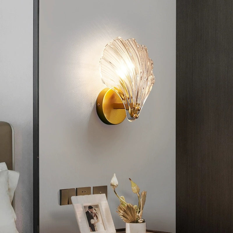 Modern Eclectic Shell Iron Glass 1-Light Wall Sconce Lamp