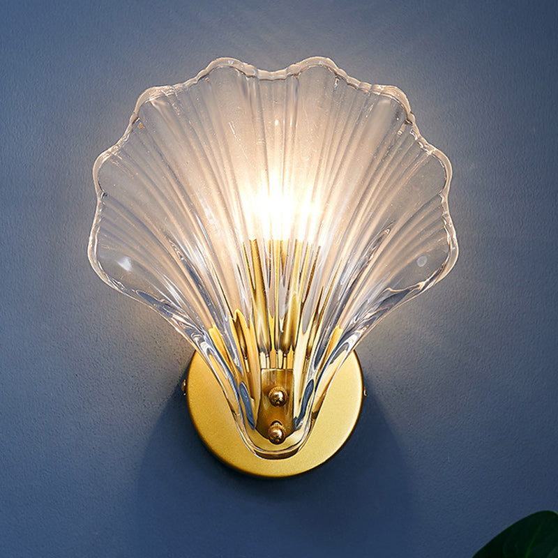 Modern Eclectic Shell Iron Glass 1-Light Wall Sconce Lamp