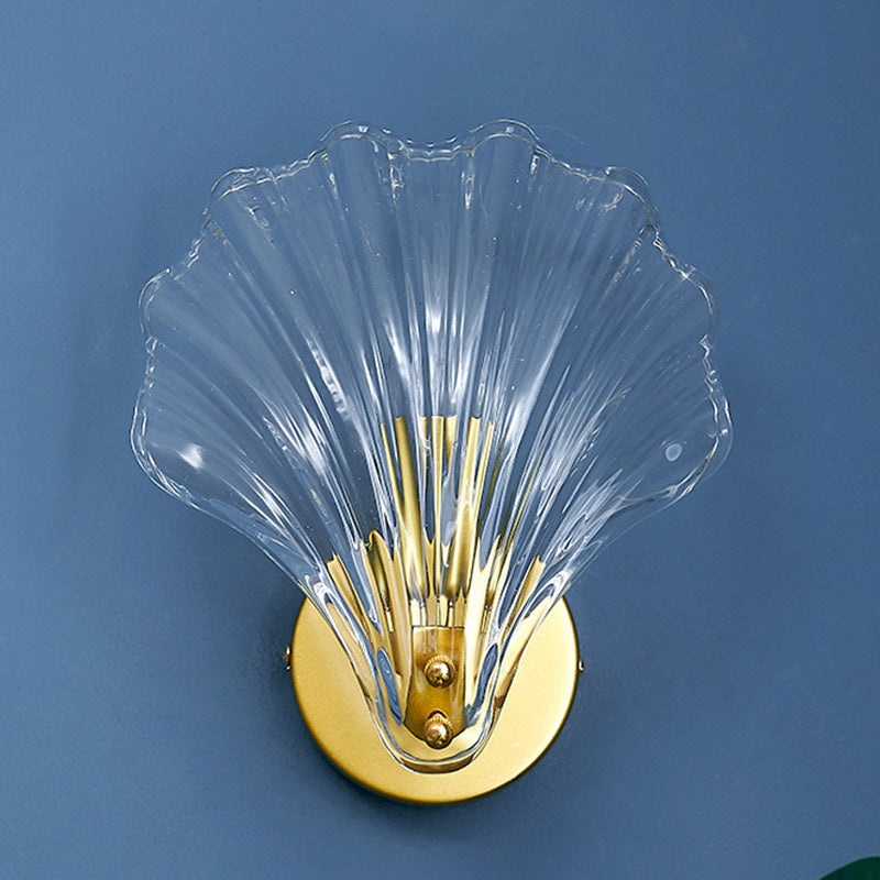 Modern Eclectic Shell Iron Glass 1-Light Wall Sconce Lamp