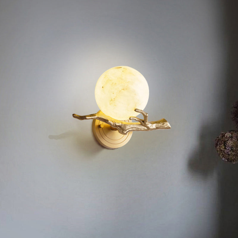 Modern Art Deco Globe Copper Marble LED Wall Sconce Lamp
