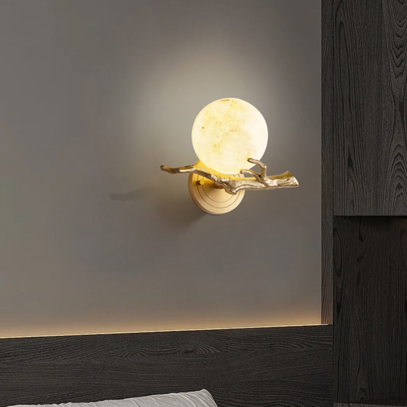 Modern Art Deco Globe Copper Marble LED Wall Sconce Lamp