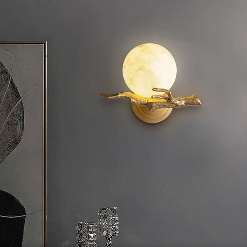 Modern Art Deco Globe Copper Marble LED Wall Sconce Lamp