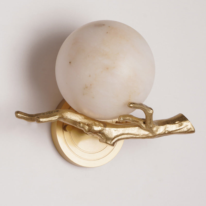 Modern Art Deco Globe Copper Marble LED Wall Sconce Lamp