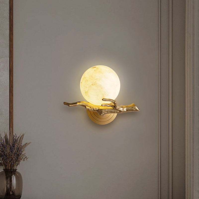 Modern Art Deco Globe Copper Marble LED Wall Sconce Lamp