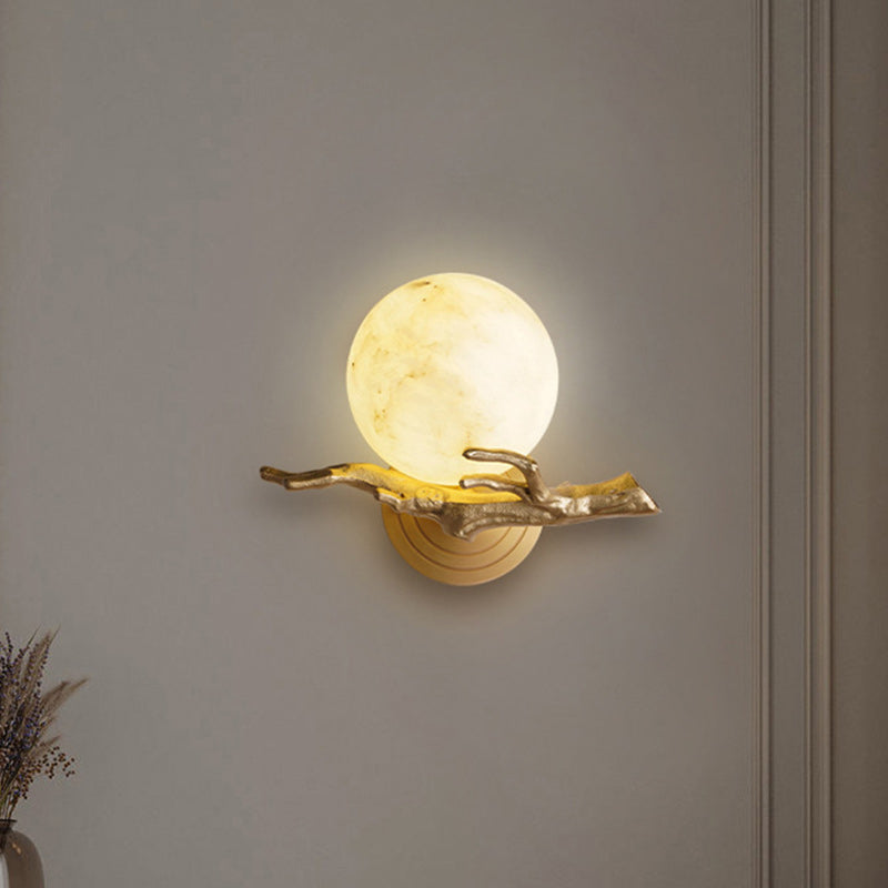 Modern Art Deco Globe Copper Marble LED Wall Sconce Lamp
