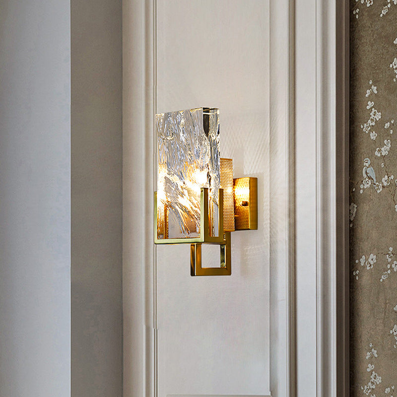 Rectangular Steel Crystal 1-Light Wall Sconce Lamp