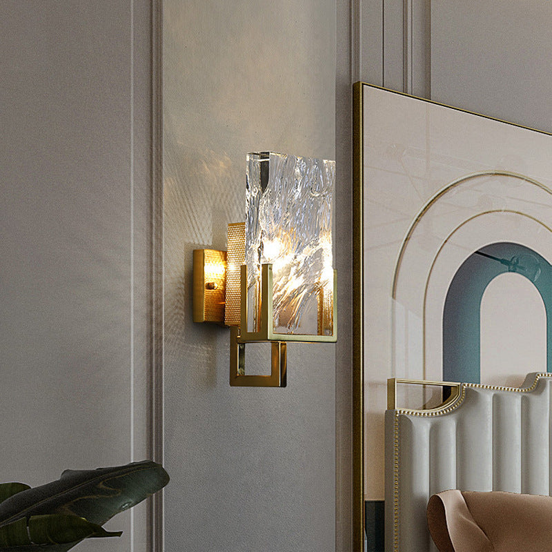 Rectangular Steel Crystal 1-Light Wall Sconce Lamp