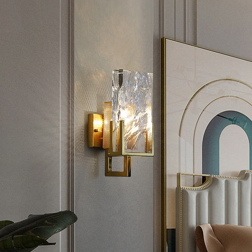 Rectangular Steel Crystal 1-Light Wall Sconce Lamp