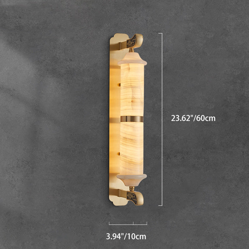 Chinese Cylinder Copper Jade LED Wall Sconce Lamp