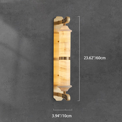 Chinese Cylinder Copper Jade LED Wall Sconce Lamp