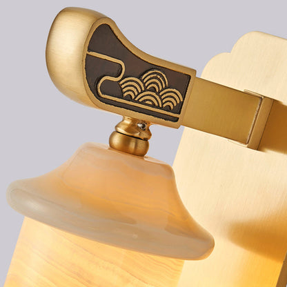 Chinese Cylinder Copper Jade LED Wall Sconce Lamp