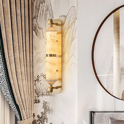 Chinese Cylinder Copper Jade LED Wall Sconce Lamp