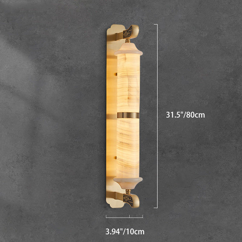 Chinese Cylinder Copper Jade LED Wall Sconce Lamp