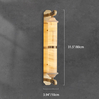 Chinese Cylinder Copper Jade LED Wall Sconce Lamp