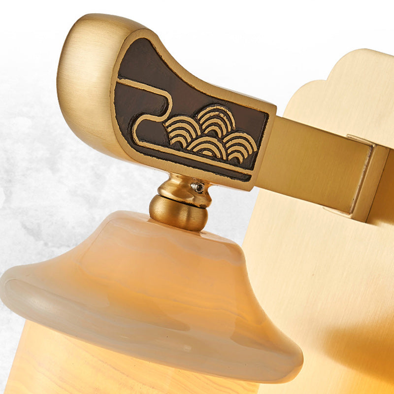 Chinese Cylinder Copper Jade LED Wall Sconce Lamp