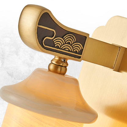 Chinese Cylinder Copper Jade LED Wall Sconce Lamp