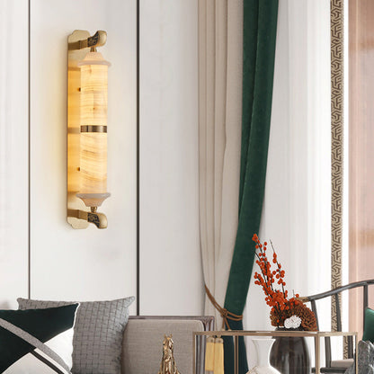 Chinese Cylinder Copper Jade LED Wall Sconce Lamp