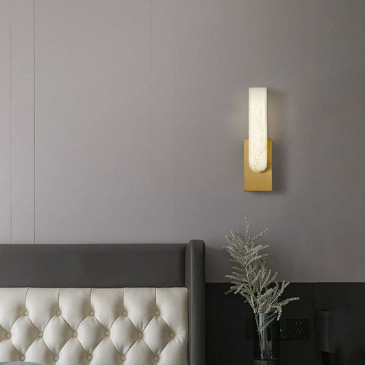 Modern Art Deco Oval Copper Marble LED Wall Sconce Lamp