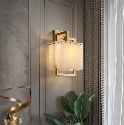 Mid-Century Cube Copper Marble 1-Light Wall Sconce Lamp