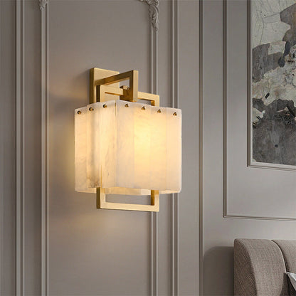 Mid-Century Cube Copper Marble 1-Light Wall Sconce Lamp