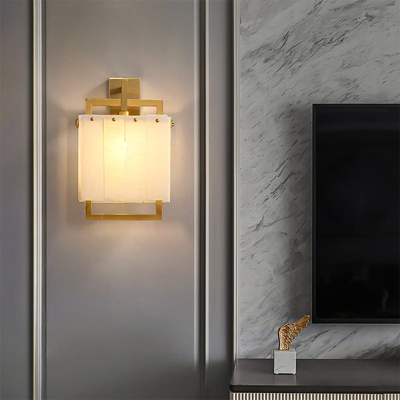 Mid-Century Cube Copper Marble 1-Light Wall Sconce Lamp