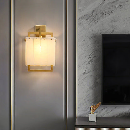 Mid-Century Cube Copper Marble 1-Light Wall Sconce Lamp