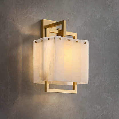 Mid-Century Cube Copper Marble 1-Light Wall Sconce Lamp