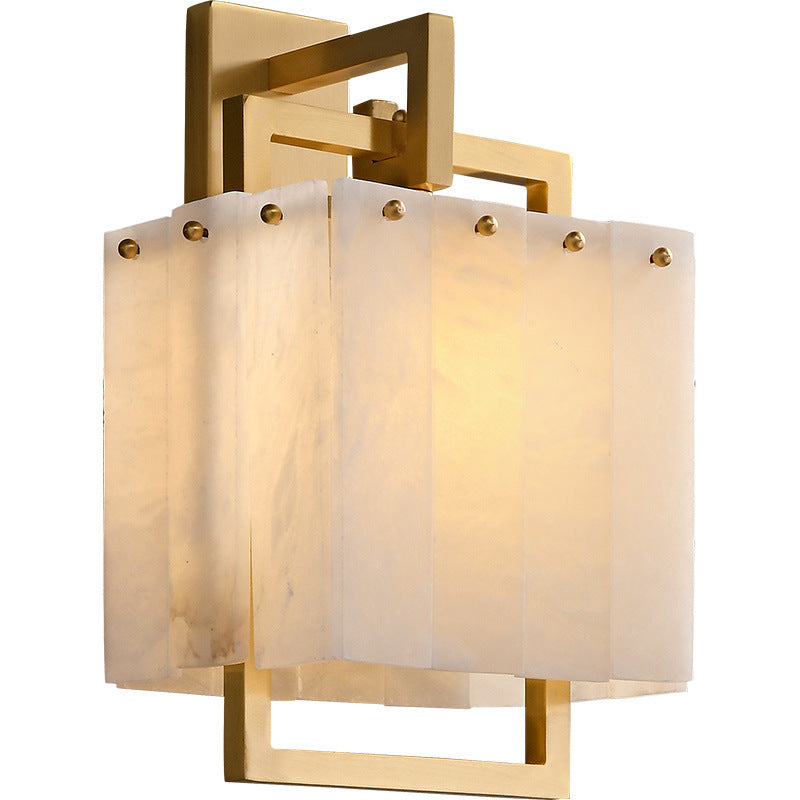 Mid-Century Cube Copper Marble 1-Light Wall Sconce Lamp
