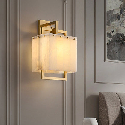 Mid-Century Cube Copper Marble 1-Light Wall Sconce Lamp