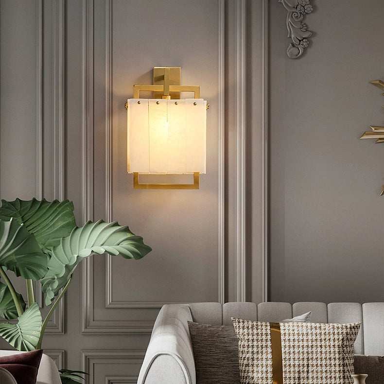 Mid-Century Cube Copper Marble 1-Light Wall Sconce Lamp