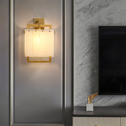 Mid-Century Cube Copper Marble 1-Light Wall Sconce Lamp