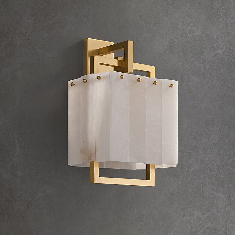 Mid-Century Cube Copper Marble 1-Light Wall Sconce Lamp