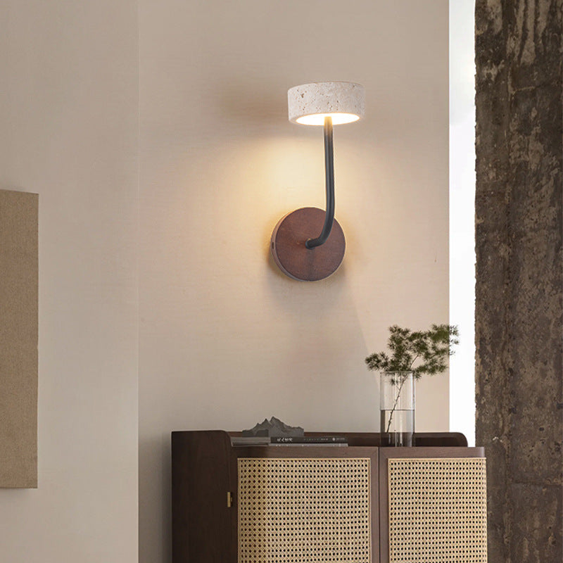 Mid-Century Travertine Solid Wood LED Wall Sconce Lamp