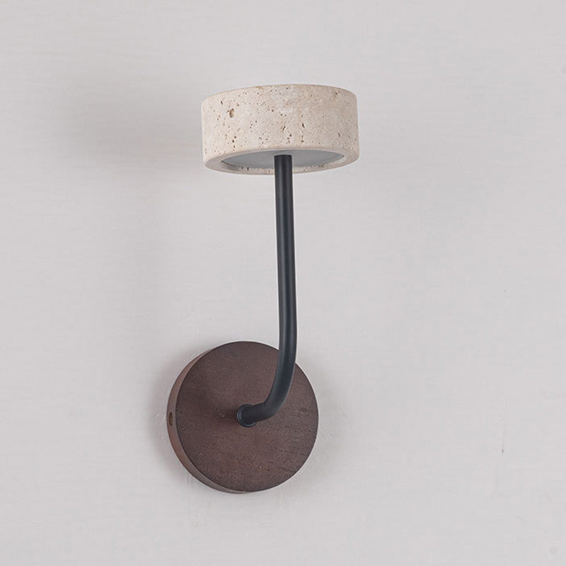 Mid-Century Travertine Solid Wood LED Wall Sconce Lamp